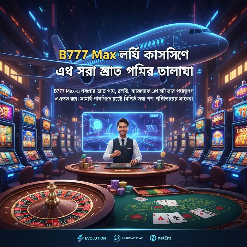 B777 Max লাইভ ক্যাসিনো এবং স্লট গেমের ব্যানার